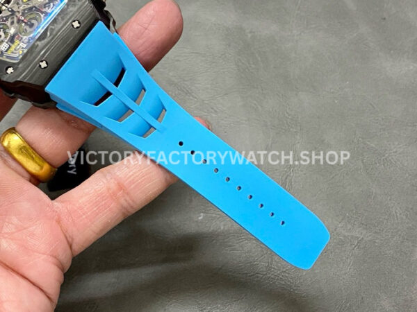 KU Factory Richard Mille RM 11-03 44.5mm Carbon Fiber Blue Rubber Strap Arabic Numerals Skeletonized Dial