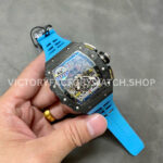KU Factory Richard Mille RM 11-03 44.5mm Carbon Fiber Blue Rubber Strap Arabic Numerals Skeletonized Dial