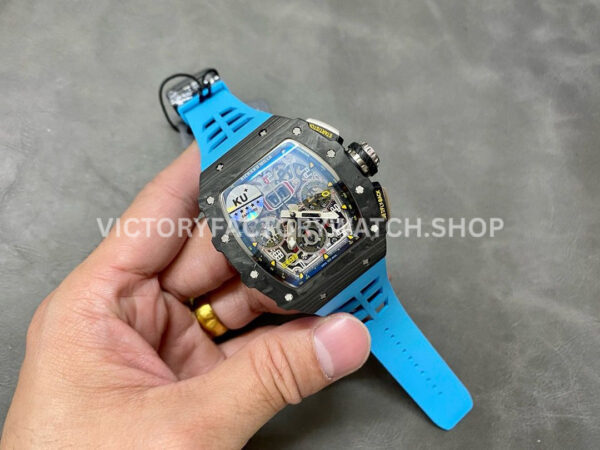 KU Factory Richard Mille RM 11-03 44.5mm Carbon Fiber Blue Rubber Strap Arabic Numerals Skeletonized Dial