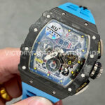 KU Factory Richard Mille RM 11-03 44.5mm Carbon Fiber Blue Rubber Strap Arabic Numerals Skeletonized Dial