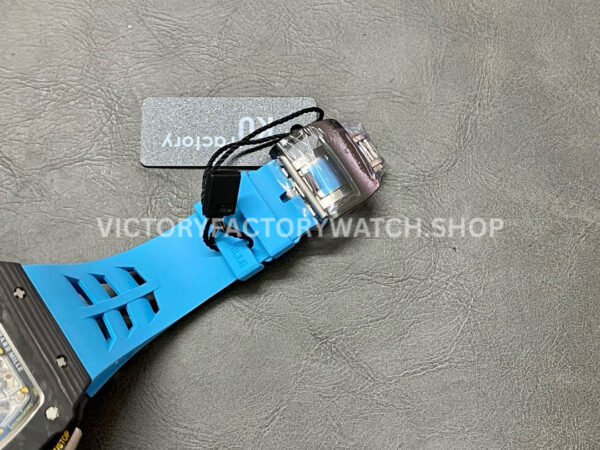 KU Factory Richard Mille RM 11-03 44.5mm Carbon Fiber Blue Rubber Strap Arabic Numerals Skeletonized Dial