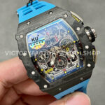 KU Factory Richard Mille RM 11-03 44.5mm Carbon Fiber Blue Rubber Strap Arabic Numerals Skeletonized Dial