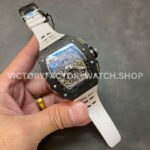 KU Factory Richard Mille RM 11-03 44.5mm Carbon Fiber White Rubber Strap Skeletonized Dial