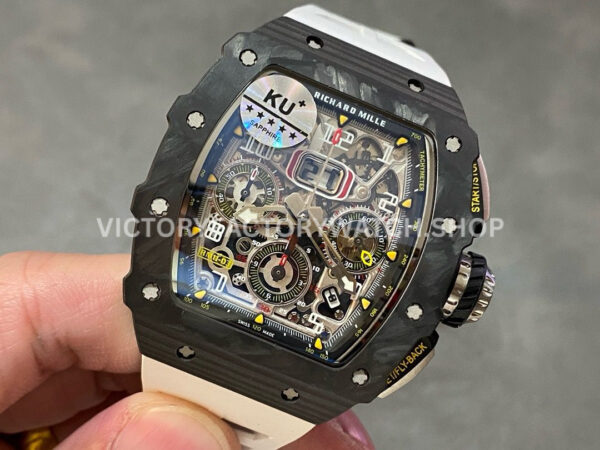 KU Factory Richard Mille RM 11-03 44.5mm Carbon Fiber White Rubber Strap Skeletonized Dial