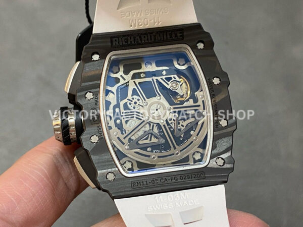 KU Factory Richard Mille RM 11-03 44.5mm Carbon Fiber White Rubber Strap Skeletonized Dial