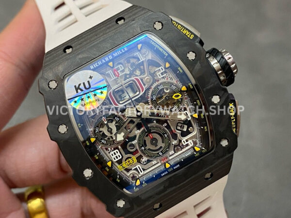 KU Factory Richard Mille RM 11-03 44.5mm Carbon Fiber White Rubber Strap Skeletonized Dial