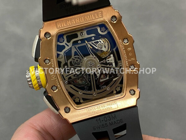 KU Factory Richard Mille RM 11-03 44.5mm Rose Gold Black Rubber Strap Skeletonized Dial