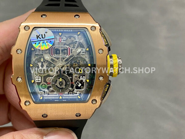 KU Factory Richard Mille RM 11-03 rose gold black rubber strap skeletonized dial