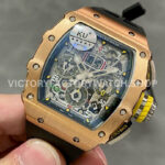 KU Factory Richard Mille RM 11-03 44.5mm Rose Gold Black Rubber Strap Skeletonized Dial