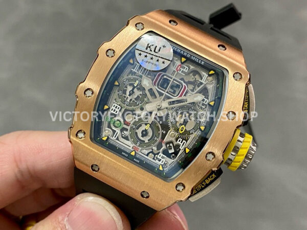 KU Factory Richard Mille RM 11-03 44.5mm Rose Gold Black Rubber Strap Skeletonized Dial