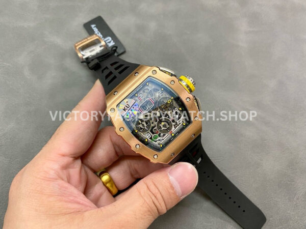KU Factory Richard Mille RM 11-03 44.5mm Rose Gold Black Rubber Strap Skeletonized Dial