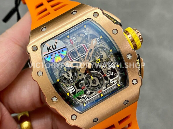 KU Factory Richard Mille RM 11-03 44.5mm Rose Gold Orange Rubber Strap Skeletonized Dial (11) KU Factory Richard Mille RM 11-03 44.5mm Rose Gold Orange Rubber Strap Skeletonized Dial