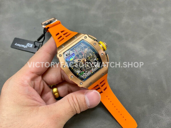 KU Factory Richard Mille RM 11-03 44.5mm Rose Gold Orange Rubber Strap Skeletonized Dial (3) KU Factory Richard Mille RM 11-03 44.5mm Rose Gold Orange Rubber Strap Skeletonized Dial