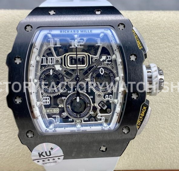 KU Factory Richard Mille RM 11-03 44.5mm Titanium White Rubber Strap Arabic Numerals Skeletoni (9) KU Factory Richard Mille RM 11-03 titanium white rubber strap Arabic numerals skeletonized dial