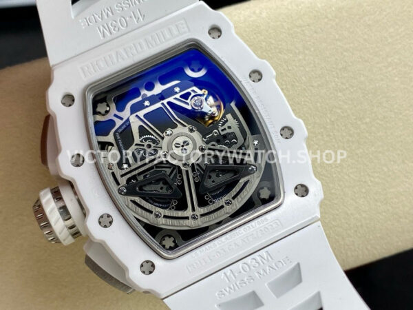 KU Factory Richard Mille RM 11-03 44.5mm Titanium White Rubber Strap Arabic Numerals Skeletoniz (8) KU Factory Richard Mille RM 11-03 44.5mm Ceramics White Rubber Strap Arabic Numerals Skeletonized Dial