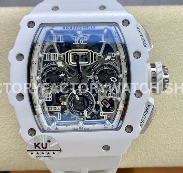 KUC75B~1 KU Factory Richard Mille RM 11-03 titanium white rubber strap Arabic numerals skeletonized dial