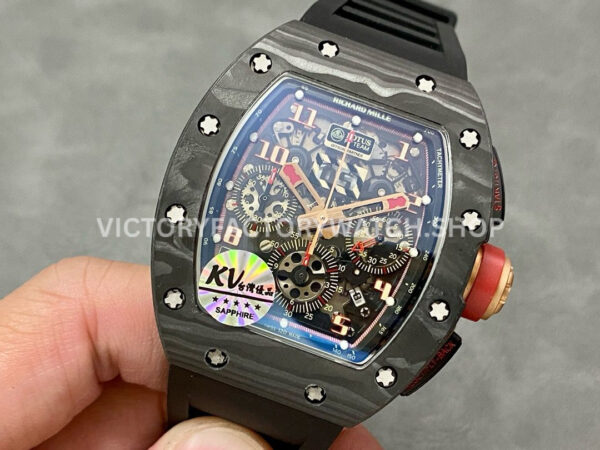 KV Factory Richard Mille RM 11-03 44.5mm Carbon Fiber Black Rubber Strap Arabic Numerals Skeletonized Dial
