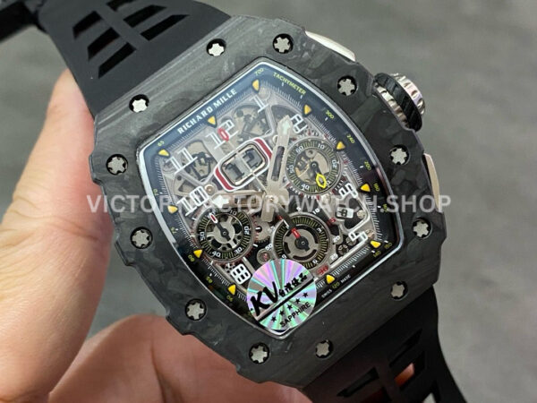 KV Factory Richard Mille RM 11-03 44.5mm Carbon Fiber Black Rubber Strap Arabic Numerals Skeletonized Dial
