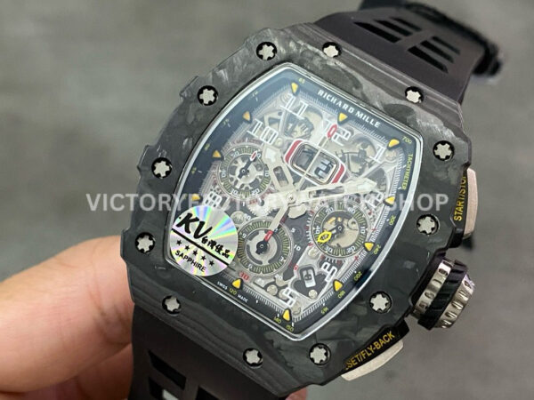 KV Factory Richard Mille RM 11-03 44.5mm Carbon Fiber Black Rubber Strap Arabic Numerals Skeletonized Dial