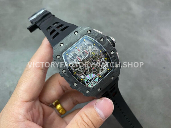 KV Factory Richard Mille RM 11-03 44.5mm Carbon Fiber Black Rubber Strap Arabic Numerals Skeletonized Dial
