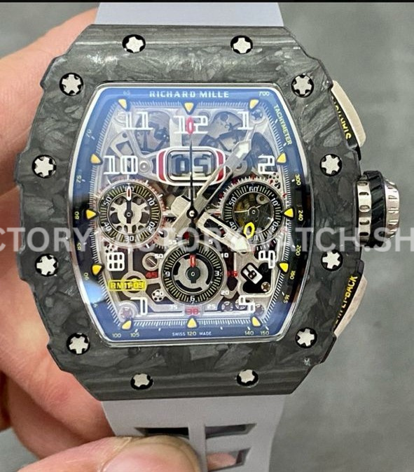 KV Factory Richard Mille RM 11-03 44.5mm Carbon Fiber Grey Rubber Strap Arabic Numerals Skele (3) KV Factory Richard Mille RM 11-03 carbon fiber grey rubber strap Arabic numerals skeletonized dial