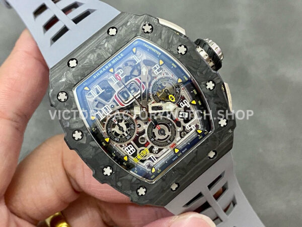 KV Factory Richard Mille RM 11-03 44.5mm Carbon Fiber Grey Rubber Strap Arabic Numerals Skele (5) KV Factory Richard Mille RM 11-03 44.5mm Carbon Fiber Grey Rubber Strap Arabic Numerals Skeletonized Dial
