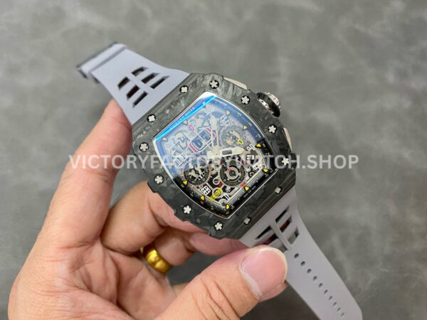 KV Factory Richard Mille RM 11-03 44.5mm Carbon Fiber Grey Rubber Strap Arabic Numerals Skele KV Factory Richard Mille RM 11-03 44.5mm Carbon Fiber Grey Rubber Strap Arabic Numerals Skeletonized Dial