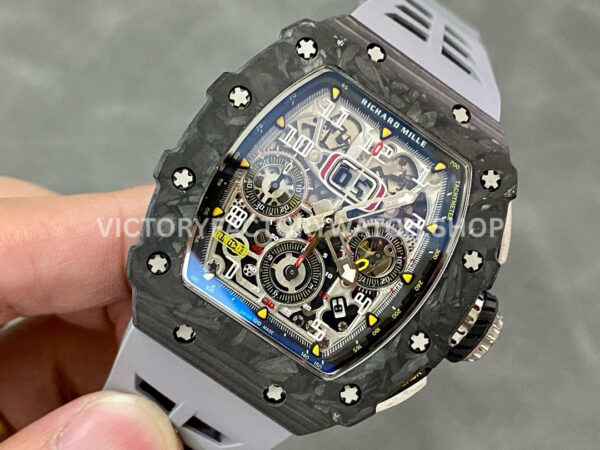 KV Factory Richard Mille RM 11-03 44.5mm Carbon Fiber Grey Rubber Strap Arabic Numerals Skele (7) KV Factory Richard Mille RM 11-03 44.5mm Carbon Fiber Grey Rubber Strap Arabic Numerals Skeletonized Dial