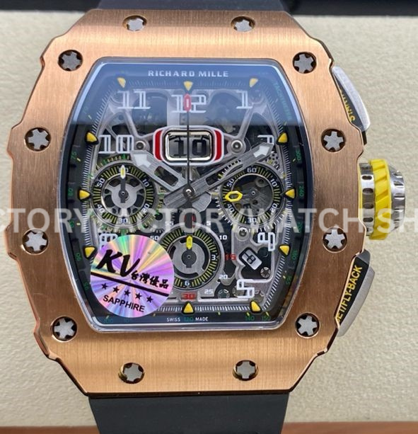KV Factory Richard Mille RM 11-03 44.5mm Rose Gold Black Rubber Strap Arabic Numerals Skeletoni (4) KV Factory Richard Mille RM 11-03 rose gold black rubber strap Arabic numerals skeletonized dial