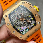 KV Factory Richard Mille RM 11-03 44.5mm Rose Gold Orange Rubber Strap Arabic Numerals Skeleto (5) KV Factory Richard Mille RM 11-03 44.5mm Rose Gold Orange Rubber Strap Arabic Numerals Skeletonized Dial