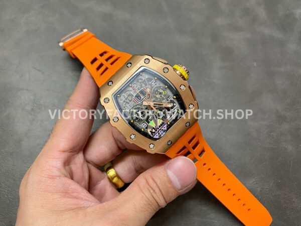 KV Factory Richard Mille RM 11-03 44.5mm Rose Gold Orange Rubber Strap Arabic Numerals Skeleto (6) KV Factory Richard Mille RM 11-03 44.5mm Rose Gold Orange Rubber Strap Arabic Numerals Skeletonized Dial