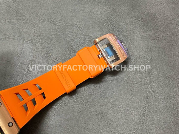 KV Factory Richard Mille RM 11-03 44.5mm Rose Gold Orange Rubber Strap Arabic Numerals Skeleto (7) KV Factory Richard Mille RM 11-03 44.5mm Rose Gold Orange Rubber Strap Arabic Numerals Skeletonized Dial