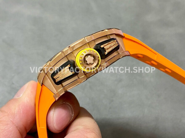KV Factory Richard Mille RM 11-03 44.5mm Rose Gold Orange Rubber Strap Arabic Numerals Skeleto (9) KV Factory Richard Mille RM 11-03 44.5mm Rose Gold Orange Rubber Strap Arabic Numerals Skeletonized Dial