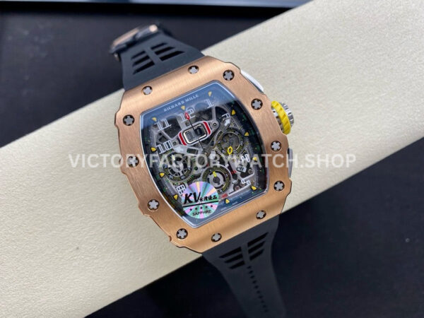 KV082B~1 KV Factory Richard Mille RM 11-03 44.5mm Rose Gold Black Rubber Strap Arabic Numerals Skeletonized Dial