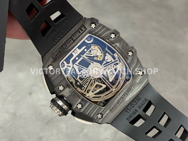 KV Factory Richard Mille RM 11-03 44.5mm Carbon Fiber Black Rubber Strap Arabic Numerals Skeletonized Dial