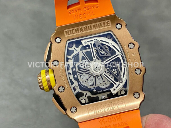 KVFACT~4 KV Factory Richard Mille RM 11-03 44.5mm Rose Gold Orange Rubber Strap Arabic Numerals Skeletonized Dial