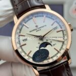 MKS Factory Vacheron Constantin Traditionnelle Complete Calendar 4010T/000R-B344 41mm Rose Gold Brown Leather Strap Silver Dial