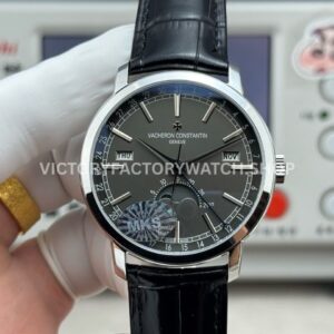 MKS Factory Vacheron Constantin Traditionnelle Complete Calendar 4010T 000G B740 41mm white gold leather strap grey dial replica watch