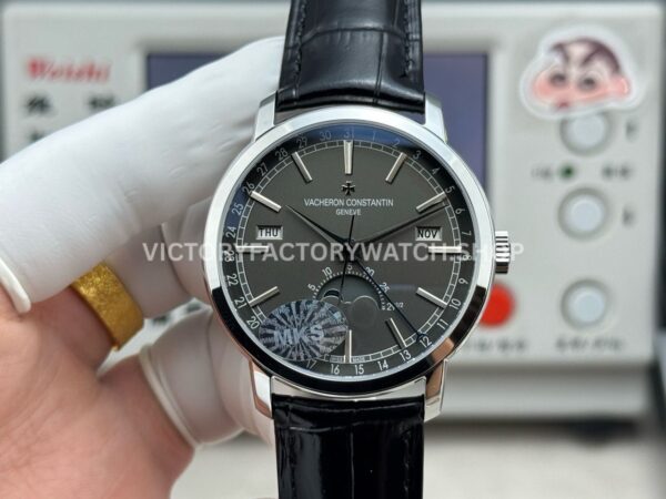 MKS Factory Vacheron Constantin Traditionnelle Complete Calendar 4010T 000G B740 41mm white gold leather strap grey dial replica watch
