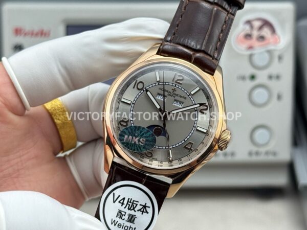 MKS Factory Vacheron Constantin Fiftysix 4000E/000R-B438 40mm Rose Gold Brown Leather Strap Arabic Numerals Silver Dial