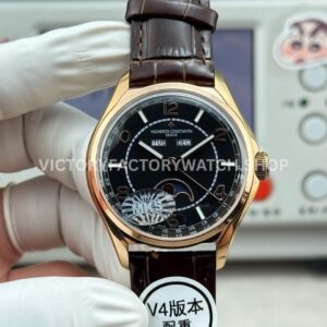 MKS Factory Vacheron Constantin Fiftysix 4000E 000R B065 rose gold leather strap Arabic numerals brown black dial replica watch