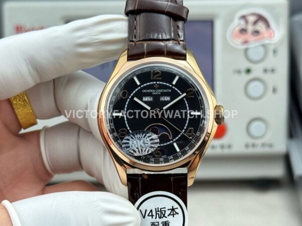 MKS Factory Vacheron Constantin Fiftysix 4000E 000R B065 rose gold leather strap Arabic numerals brown black dial replica watch