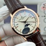 MKS Factory Vacheron Constantin Traditionnelle Complete Calendar 4010T/000R-B344 41mm Rose Gold Brown Leather Strap Silver Dial