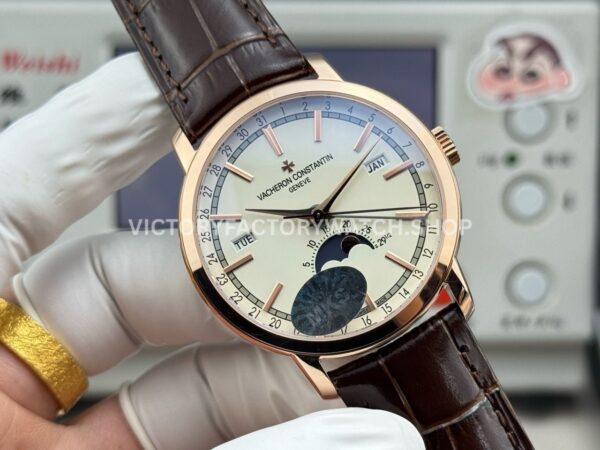 MKS Factory Vacheron Constantin Traditionnelle Complete Calendar 4010T/000R-B344 41mm Rose Gold Brown Leather Strap Silver Dial