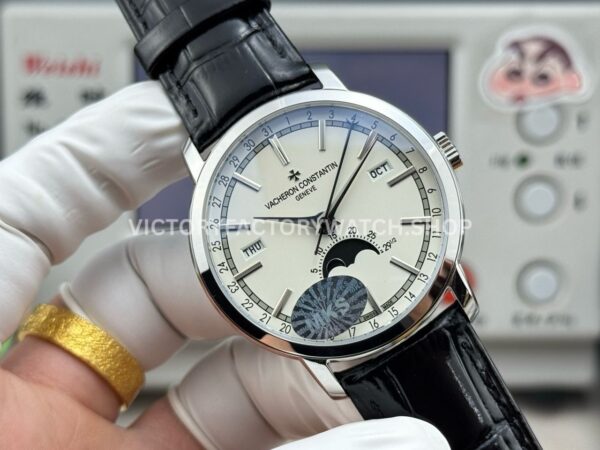 MKS Factory Vacheron Constantin Traditionnelle Complete Calendar 4010T/000P-B345 41mm White Gold Black Leather Strap Silver Dial