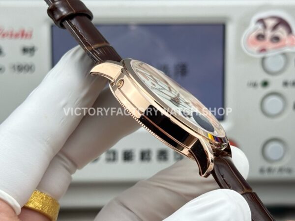 MKS Factory Vacheron Constantin Traditionnelle Complete Calendar 4010T/000R-B344 41mm Rose Gold Brown Leather Strap Silver Dial