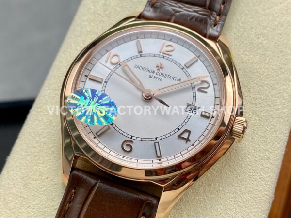 MKS Factory Vacheron Constantin Fiftysix 4600E/000R-B441 40mm Rose gold Leather Strap Arabic Numerals Silver Dial