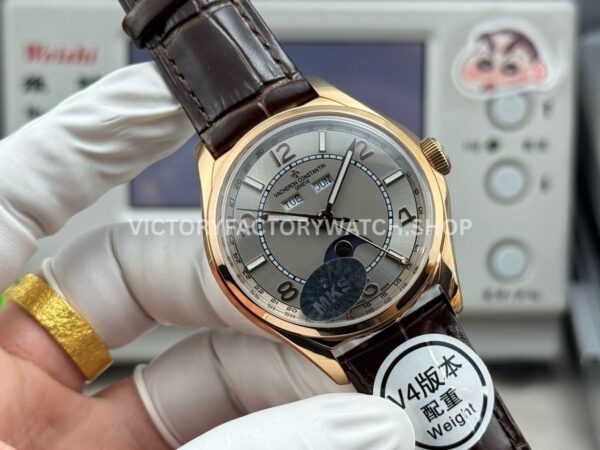 MKS Factory Vacheron Constantin Fiftysix 4000E/000R-B438 40mm Rose Gold Brown Leather Strap Arabic Numerals Silver Dial