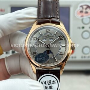 MKS Factory Vacheron Constantin Fiftysix 4000E 000R B438 rose gold brown leather strap Arabic numerals silver dial replica watch