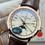MKS Factory Vacheron Constantin Traditionnelle Complete Calendar 4010T/000R-B344 41mm Rose Gold Brown Leather Strap Silver Dial
